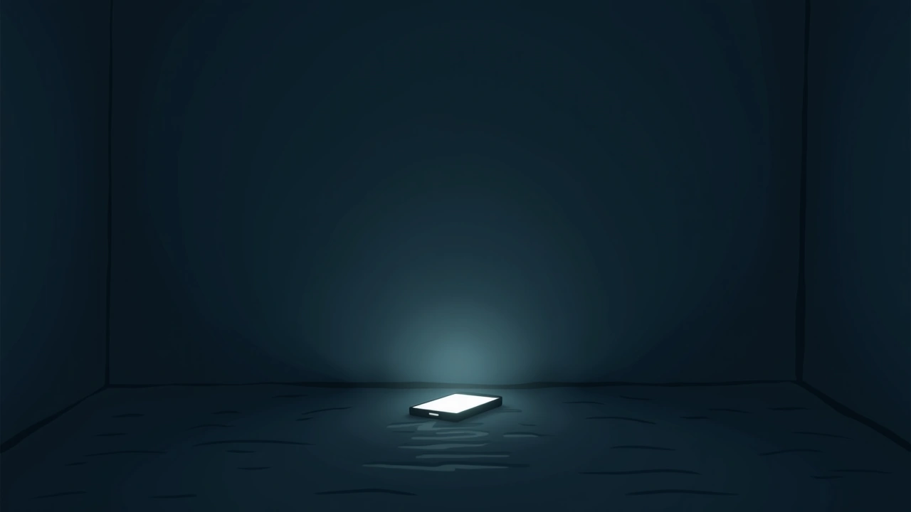 Illustration: a smartphone glowing alone in a dark, quiet room at night.