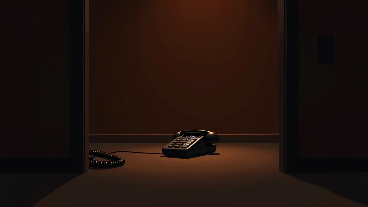 Illustration: a phone displaying garbled static readout in a dim room.