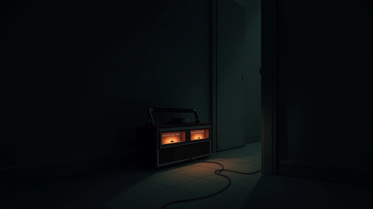 Illustration: An old radio with glowing dials sitting in a dark room.
